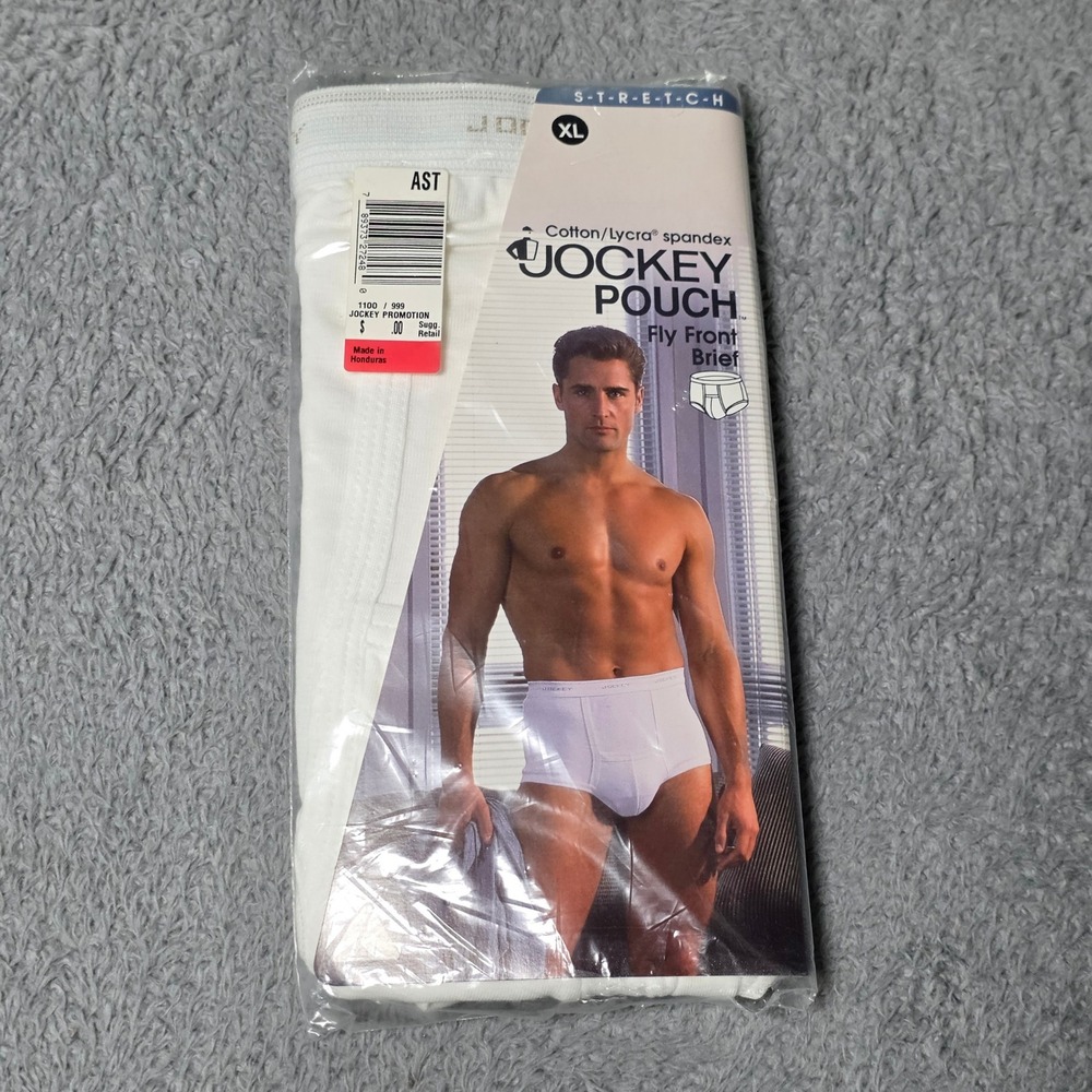 Jockey Mens XL Pouch Fly Front Brief White Vintage 1998 Cotton Stretch 1029H